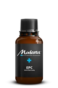 Bottle of Modesta ceramic coating with its label clearly visible